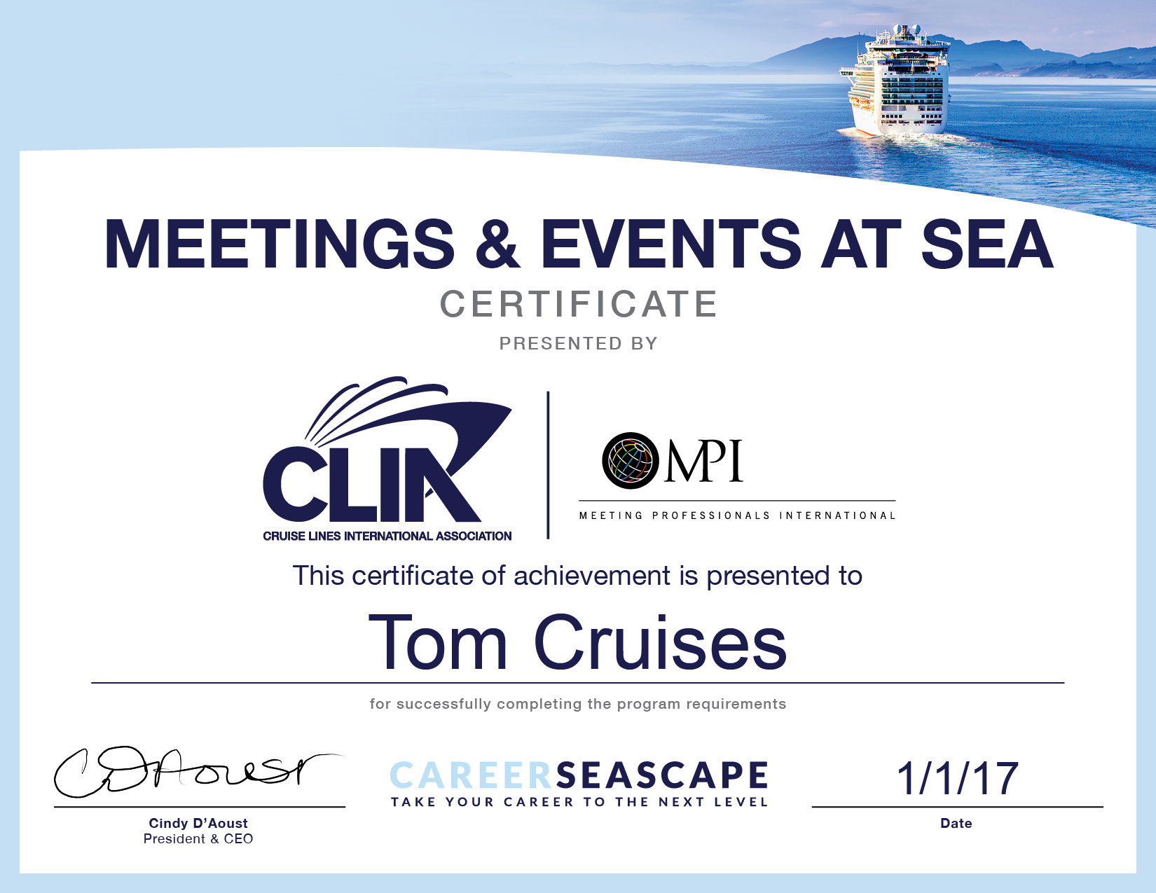 Meetings & Events at Sea Certificate